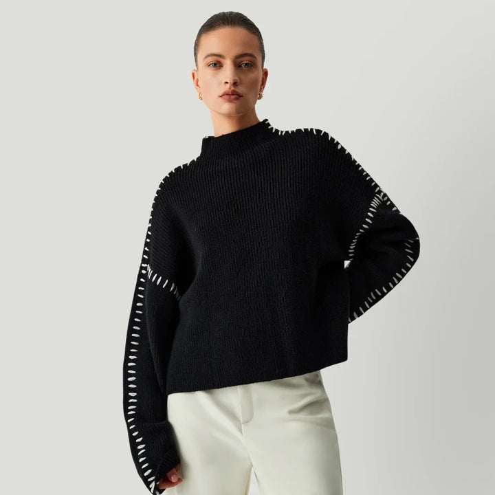 Ellinor - Løs Pullover med Høj Polokrave